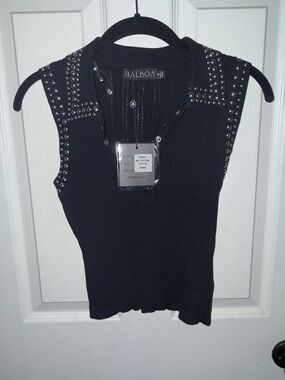 NWT Balboa Black Studded Sleeveless Polo Top